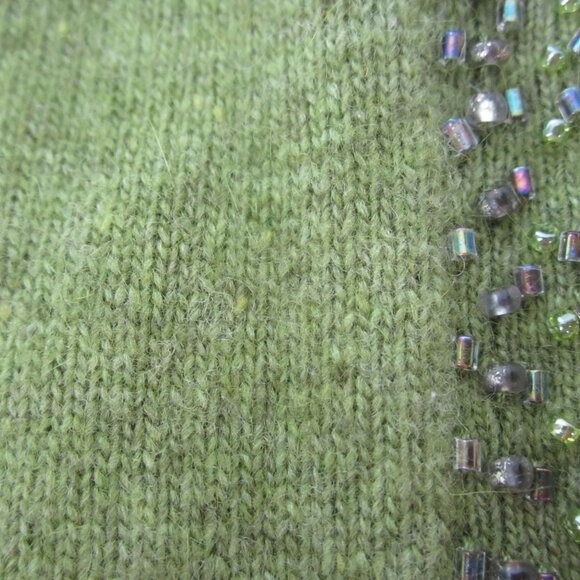 J Crew Women S Olive Green Angora Merino Wool Cashmere Beaded Pearls LS Cardigan - Picture 8 of 9